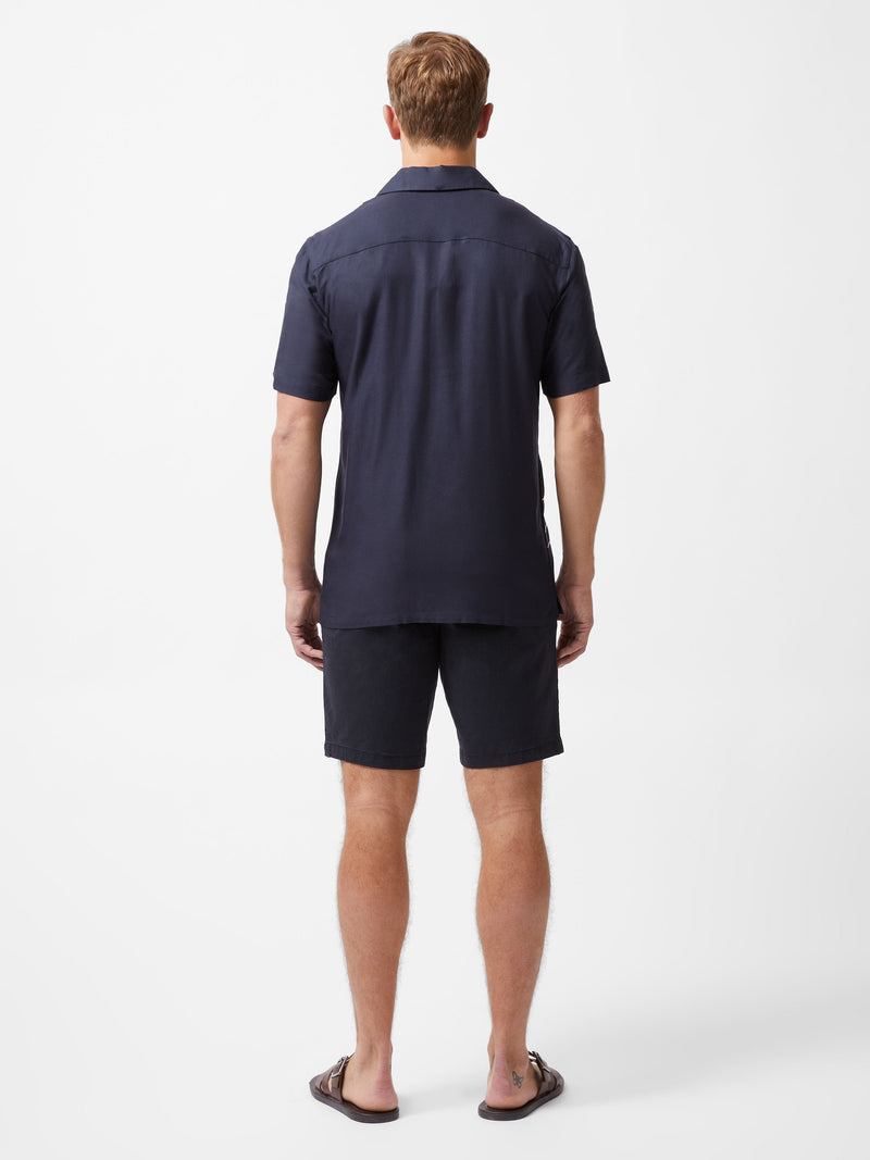French Connection Border Chainstitch Revere Short Sleeve Shirt Navy