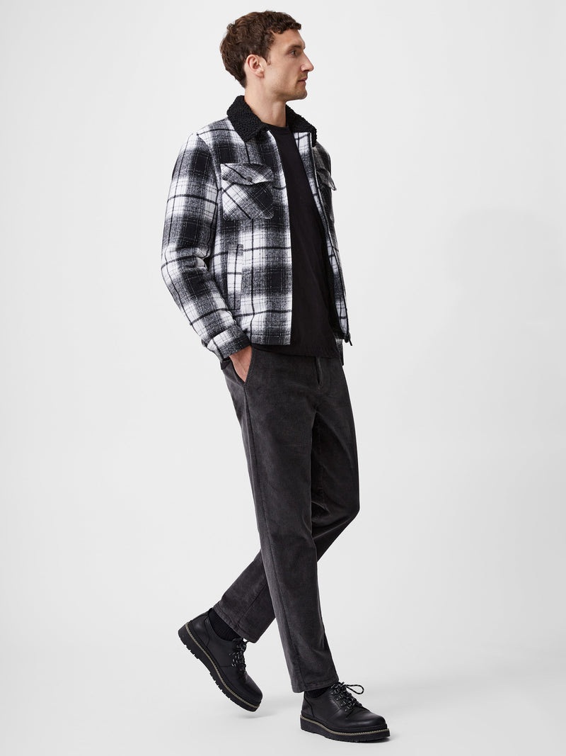 French Connection Borg Collar Checked Jacket Black White