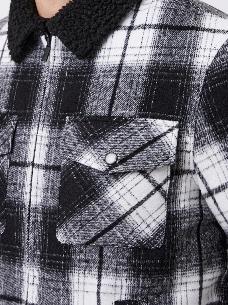 French Connection Borg Collar Checked Jacket Black White