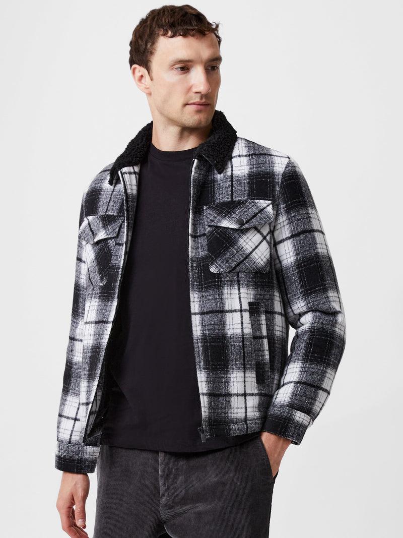french connection Borg Collar Checked Jacket Black White