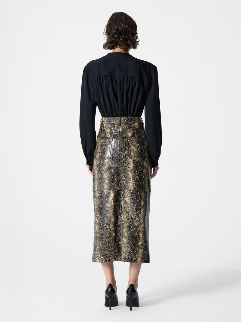 French Connection Brandy Snakeskin PU Midi Skirt Snake Pu