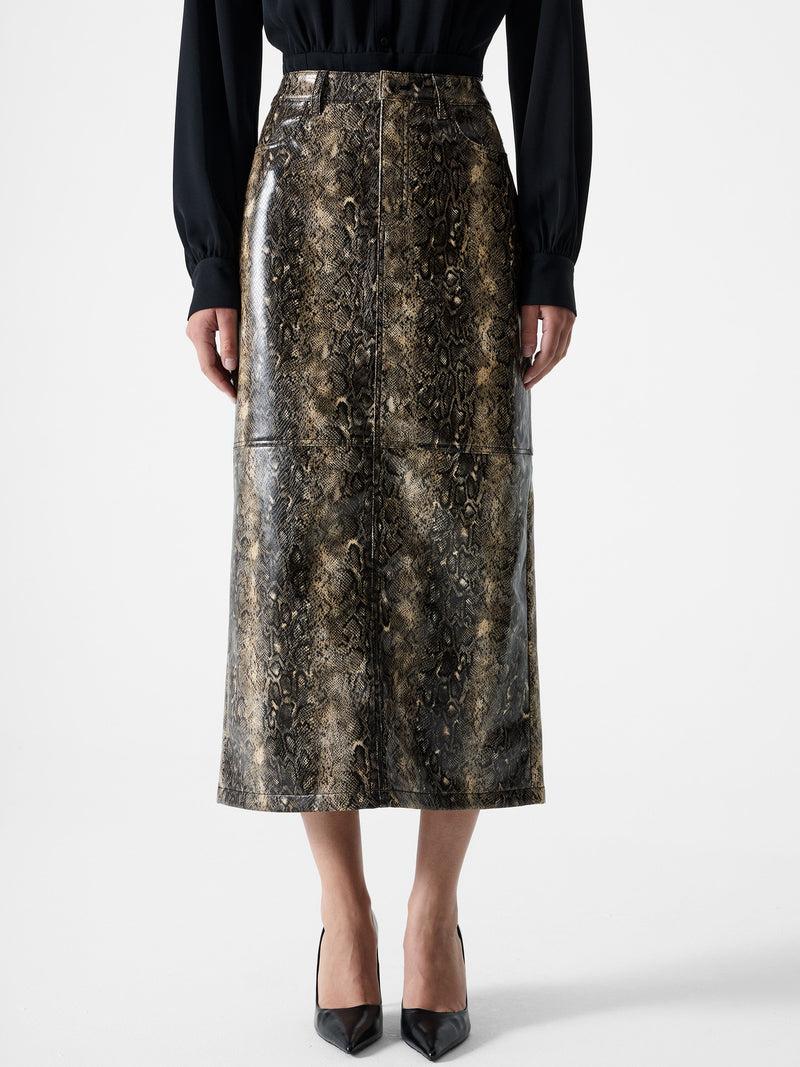 French Connection Brandy Snakeskin PU Midi Skirt Snake Pu
