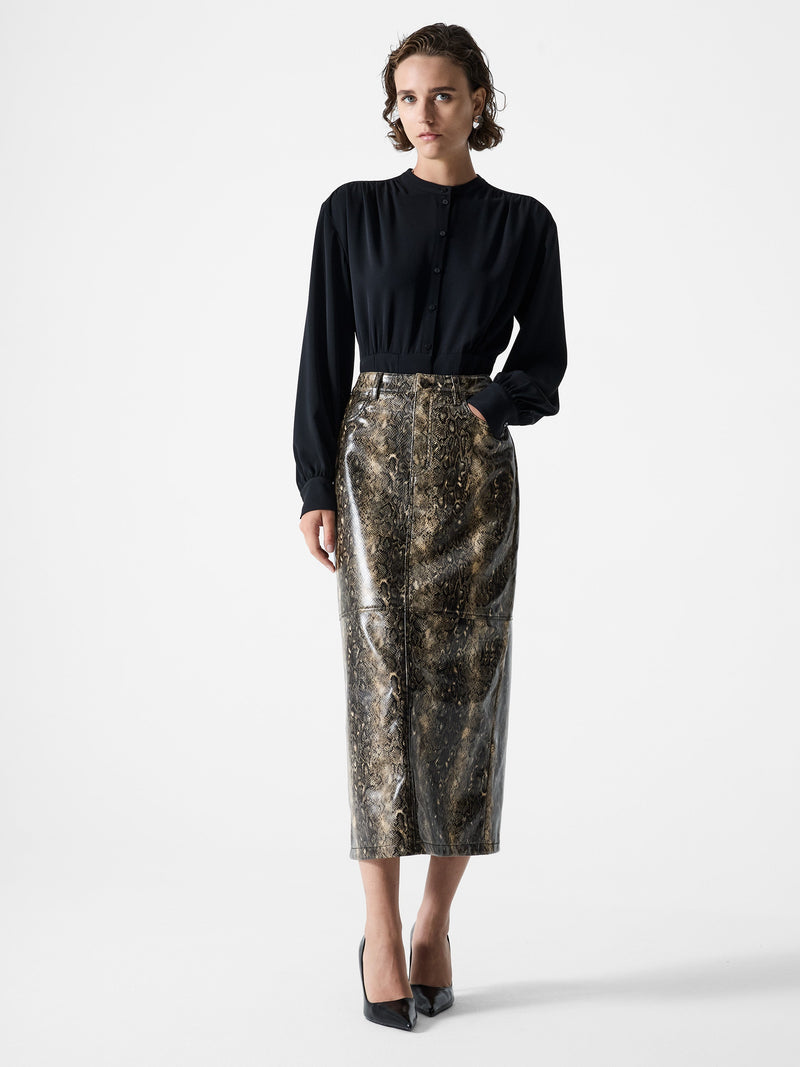 french connection Brandy Snakeskin PU Midi Skirt Snake Pu