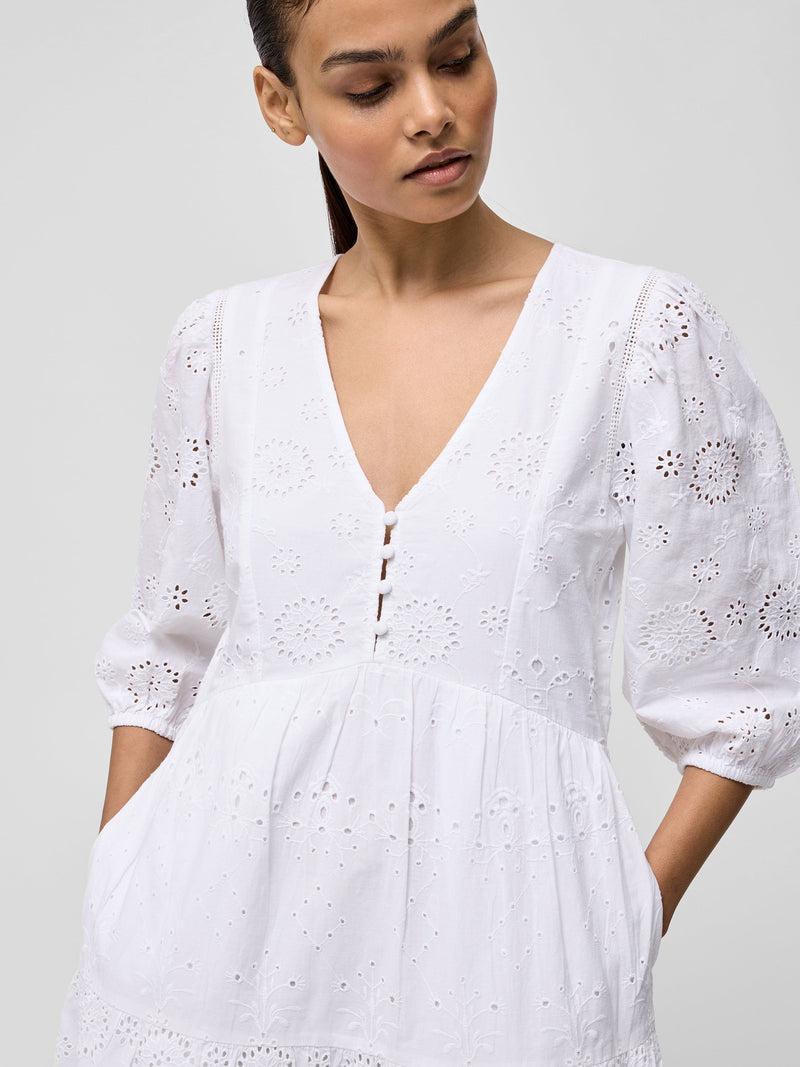 French Connection Broderie Anglaise Tiered Dress White