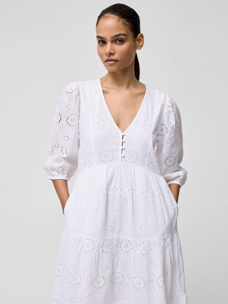 French Connection Broderie Anglaise Tiered Dress White