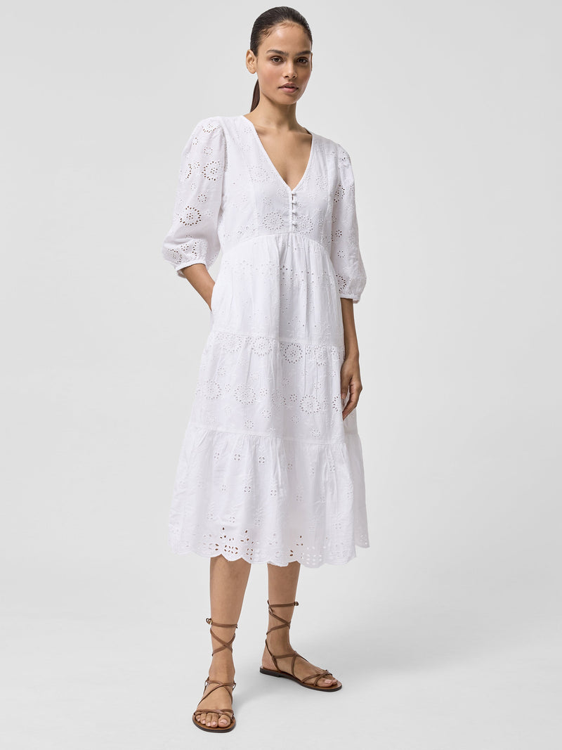 french connection Broderie Anglaise Tiered Dress White