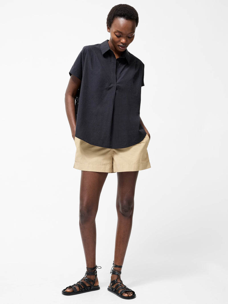 French Connection Broderie Back Short Sleeve Popover Shirt Black