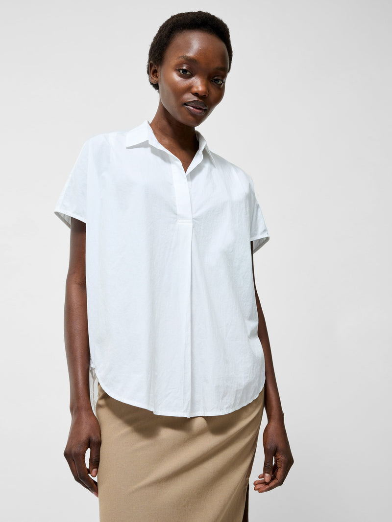 French Connection Broderie Back Short Sleeve Popover Shirt Linen White