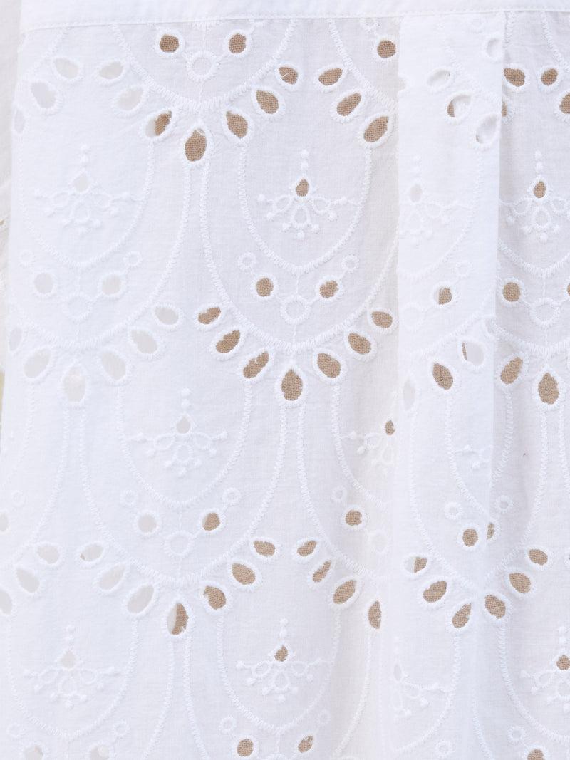 French Connection Broderie Back Short Sleeve Popover Shirt Linen White