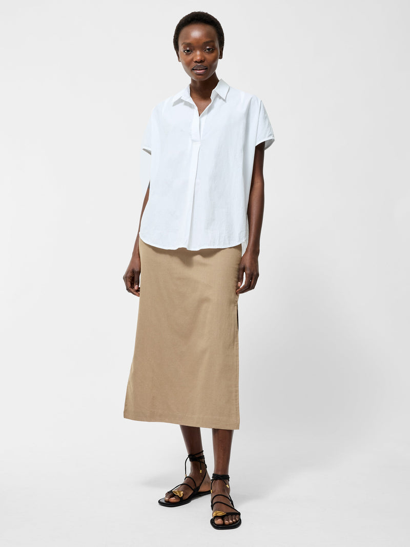 french connection Broderie Back Short Sleeve Popover Shirt Linen White