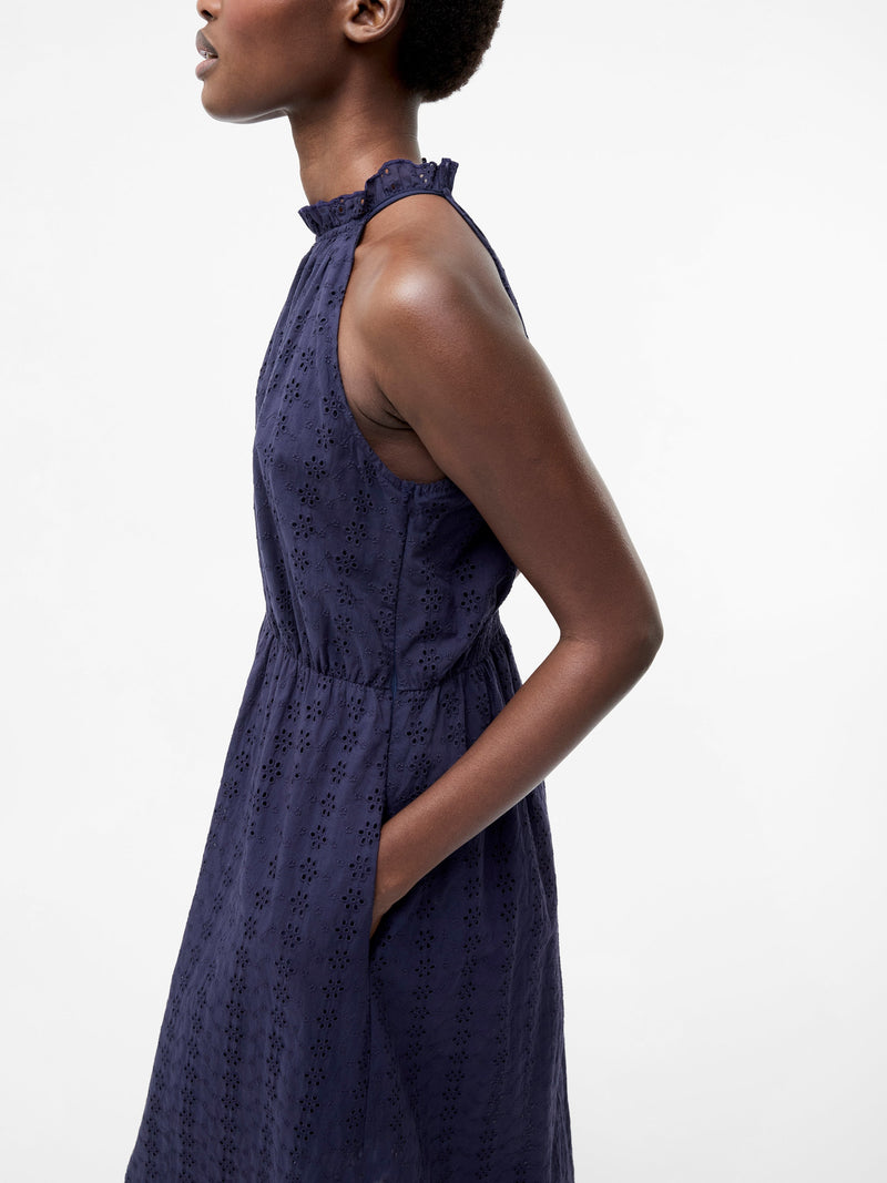 French Connection Broderie Halterneck Midi Dress Midnight