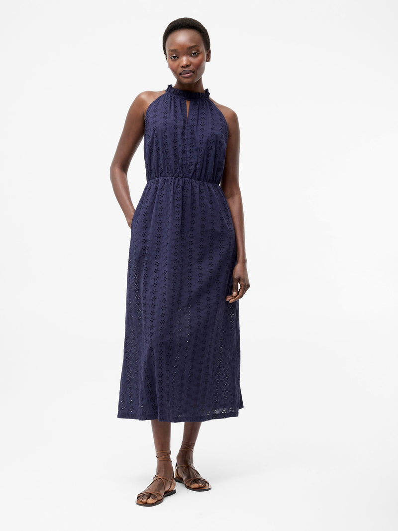 french connection Broderie Halterneck Midi Dress Midnight