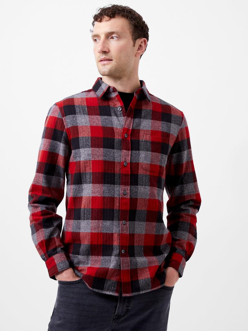 french connection Brushed Flannel Check Shirt Burgundy Red