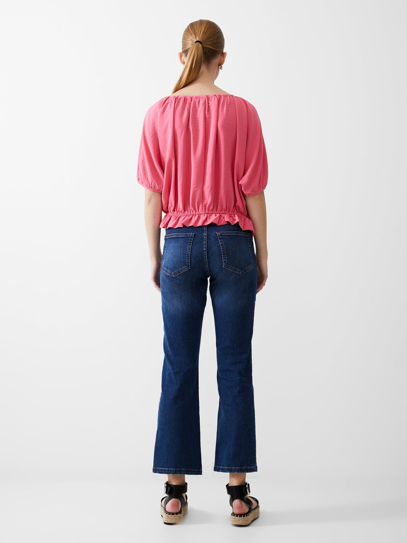 French Connection Button Crinkle Peasant Top Camellia