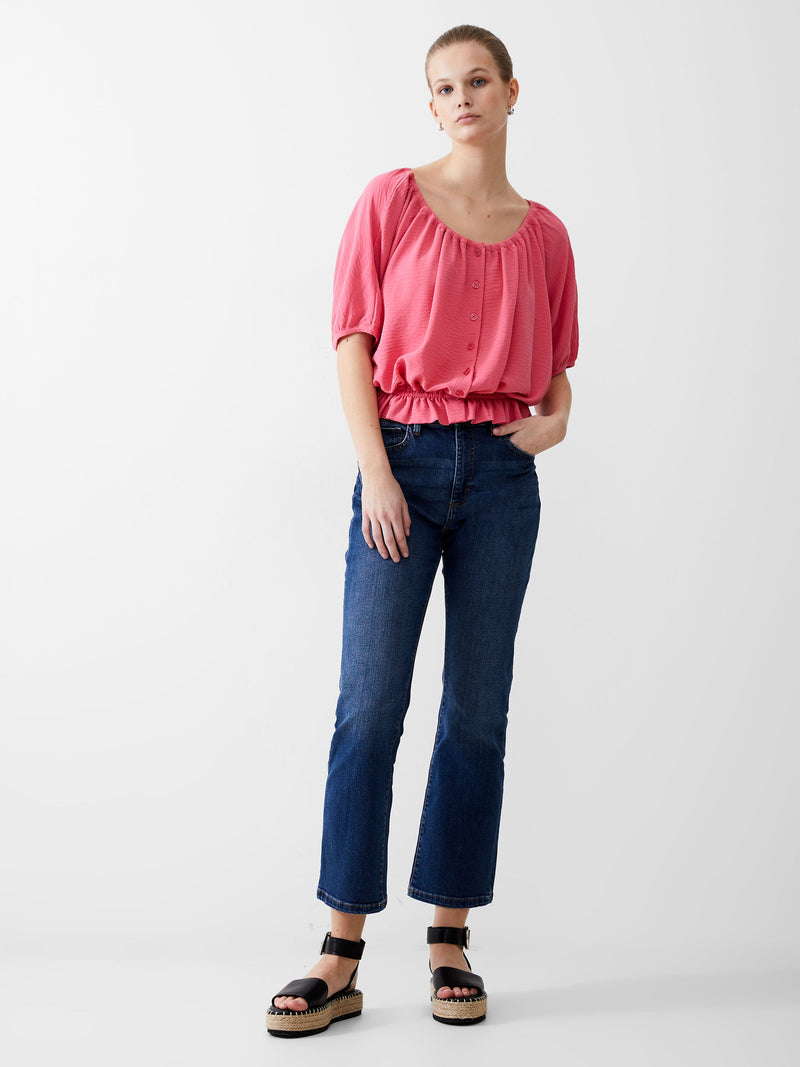 french connection Button Crinkle Peasant Top Camellia