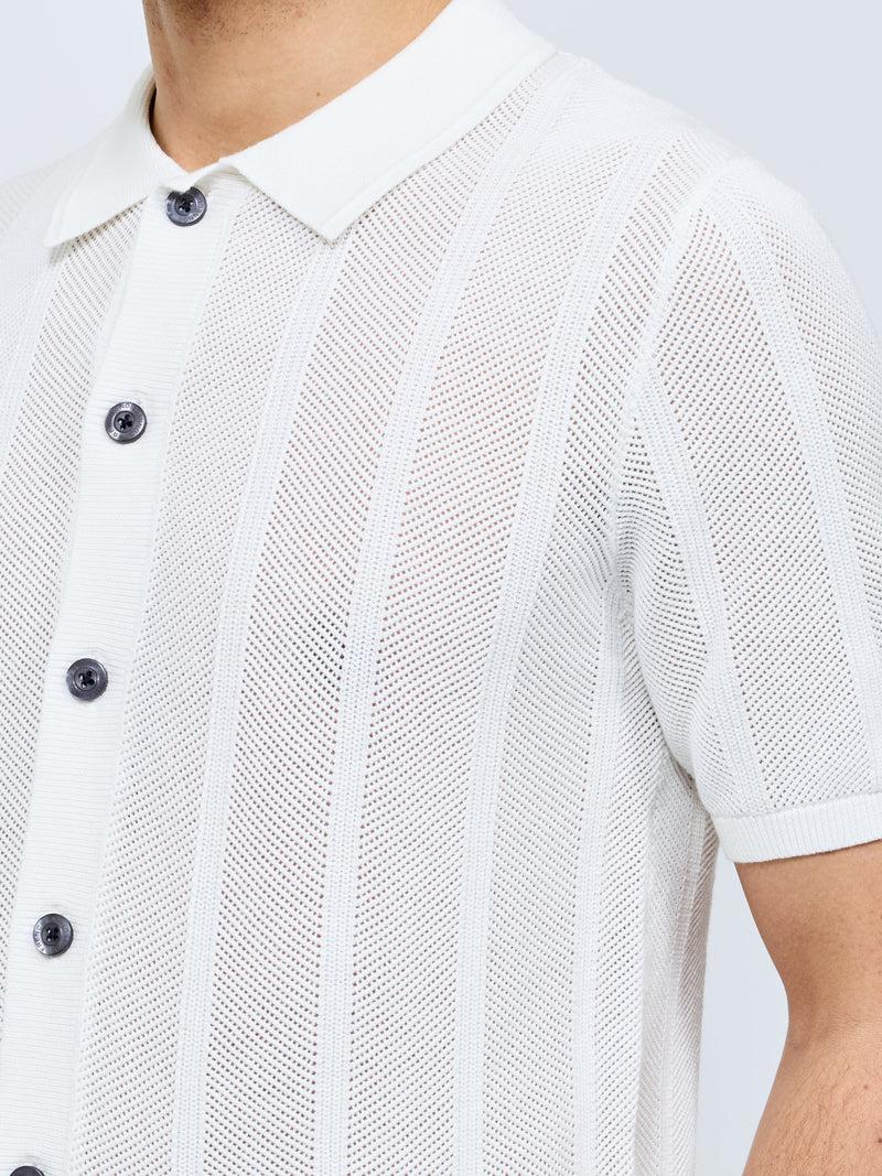 French Connection Button Down Bias Textured Short Sleeve Shirt Ecru