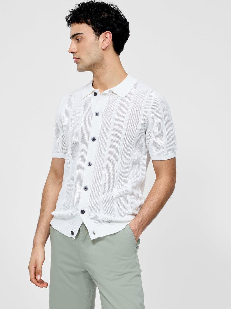 French Connection Button Down Bias Textured Short Sleeve Shirt Ecru