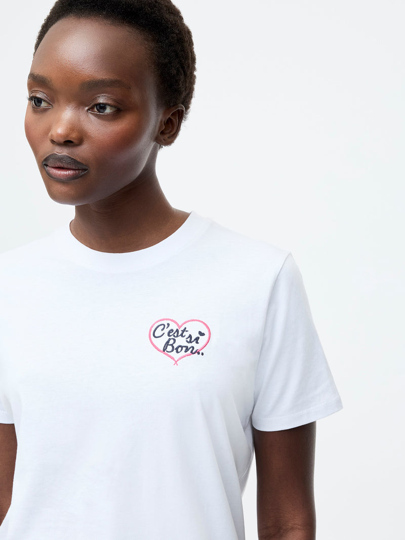French Connection C'est Si Bon Embroidered Graphic T-Shirt White/Midnight/Rasp