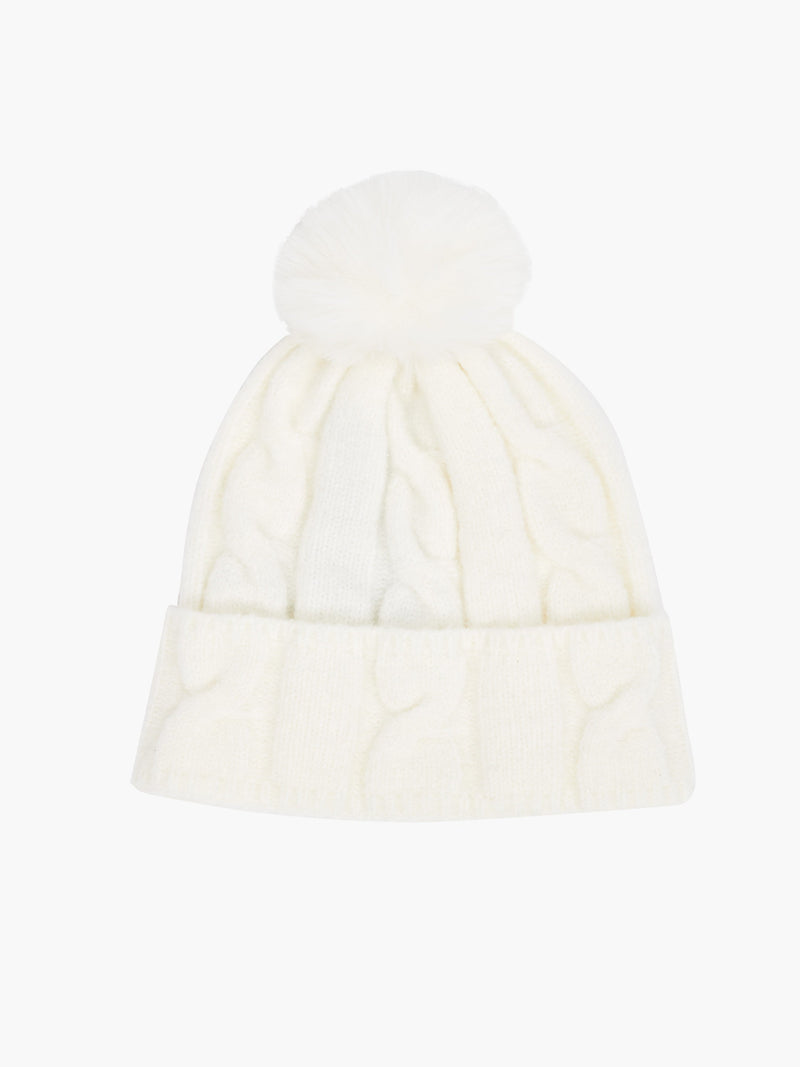 french connection Cable Knit Pom-Pom Beanie Winter White