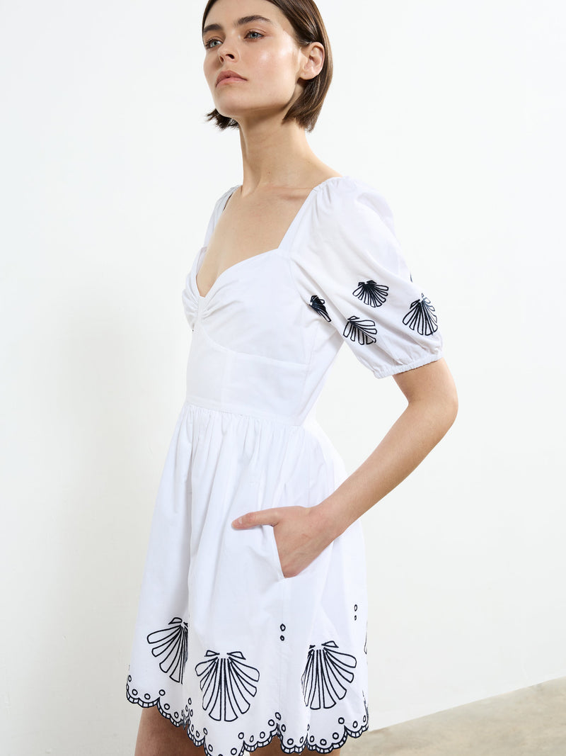 French Connection Cambria Cotton Anglaise Mini Dress Linen White/Navy