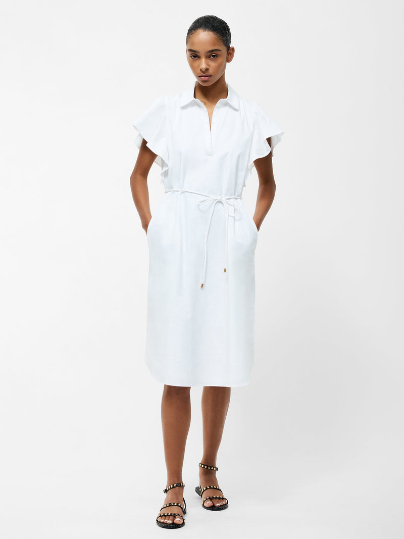 French Connection Cambria Cotton Belted Midi Dress Linen White