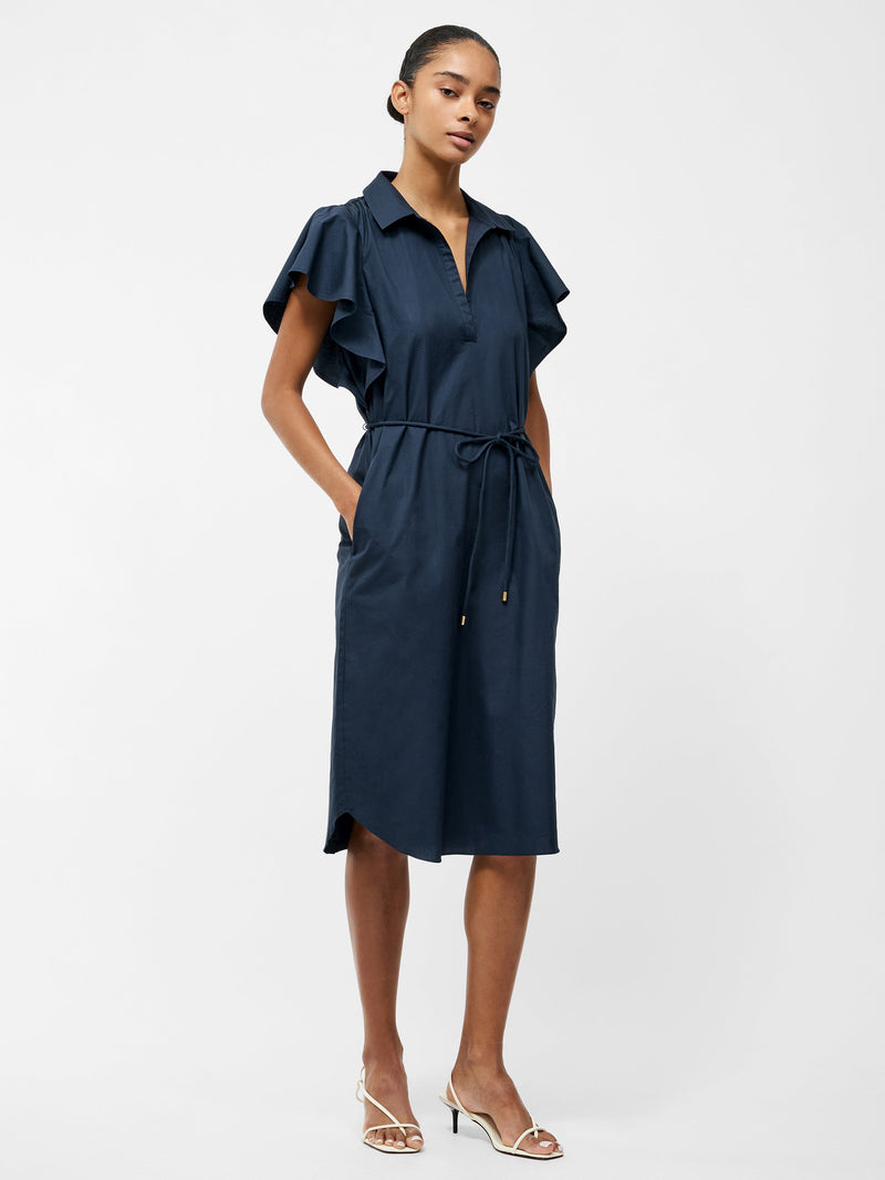 french connection Cambria Cotton Belted Midi Dress Navy
