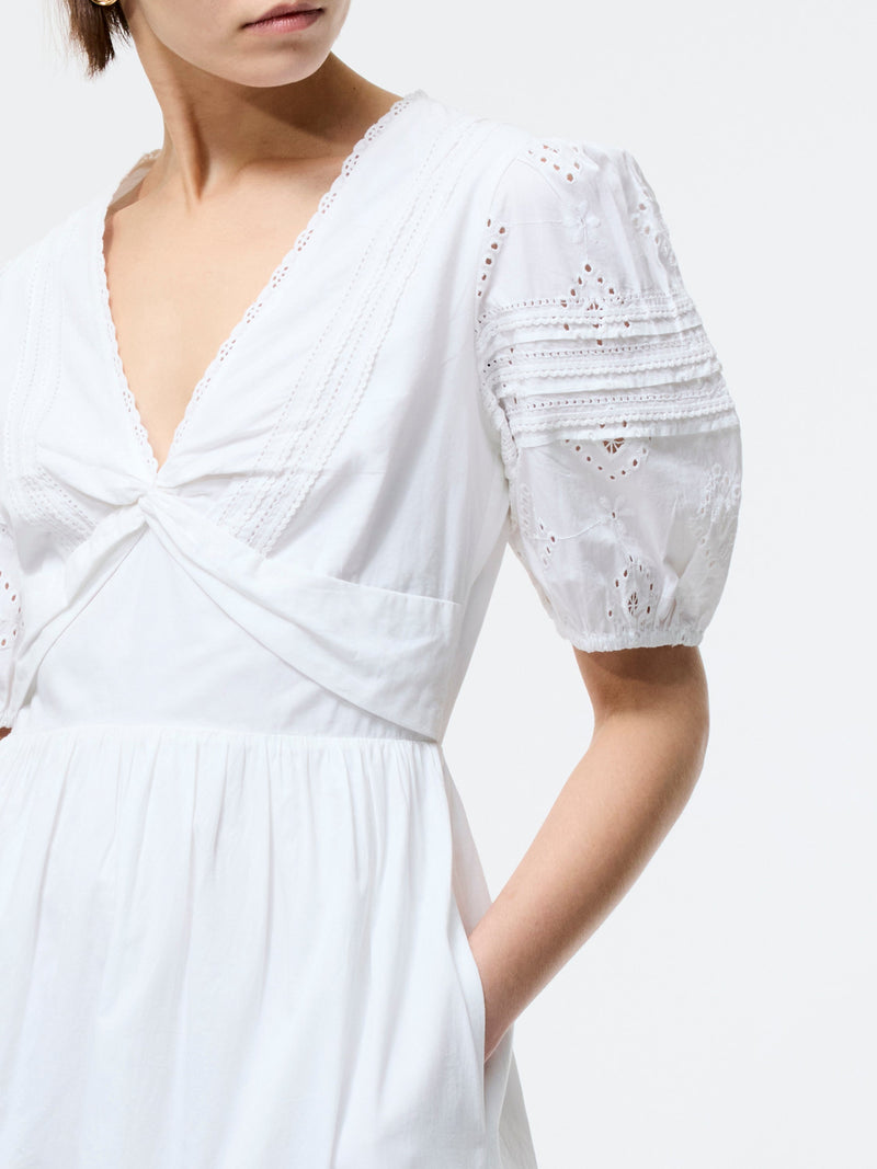 French Connection Cambria Cotton Broderie Midi Dress Linen White