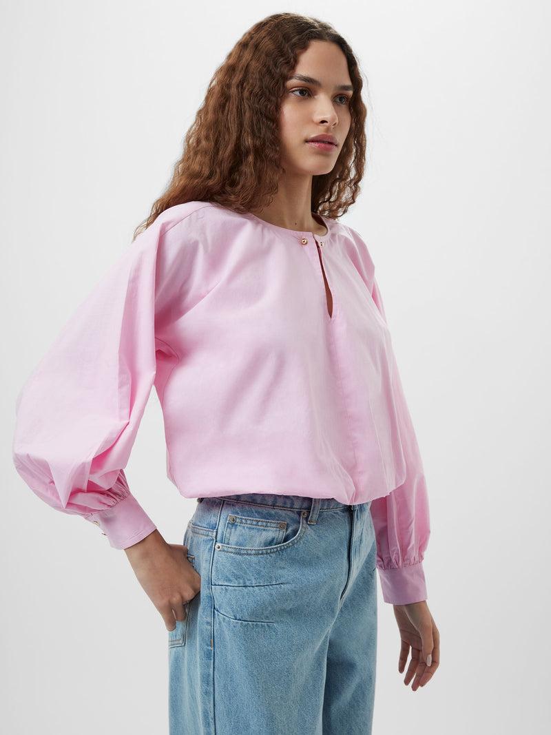 French Connection Cambria Cotton Bubble Hem Top Bubblegum Pink