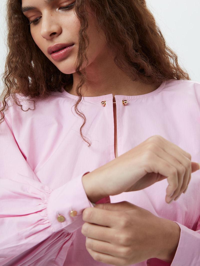 French Connection Cambria Cotton Bubble Hem Top Bubblegum Pink