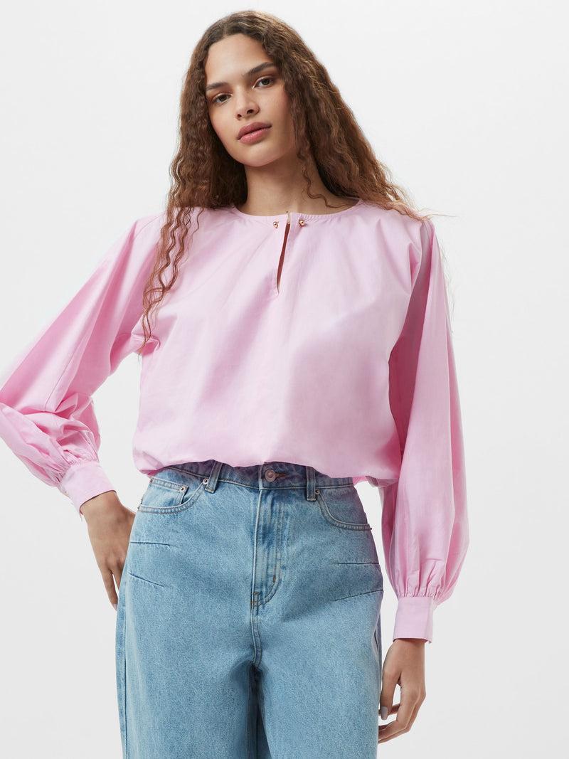 french connection Cambria Cotton Bubble Hem Top Bubblegum Pink