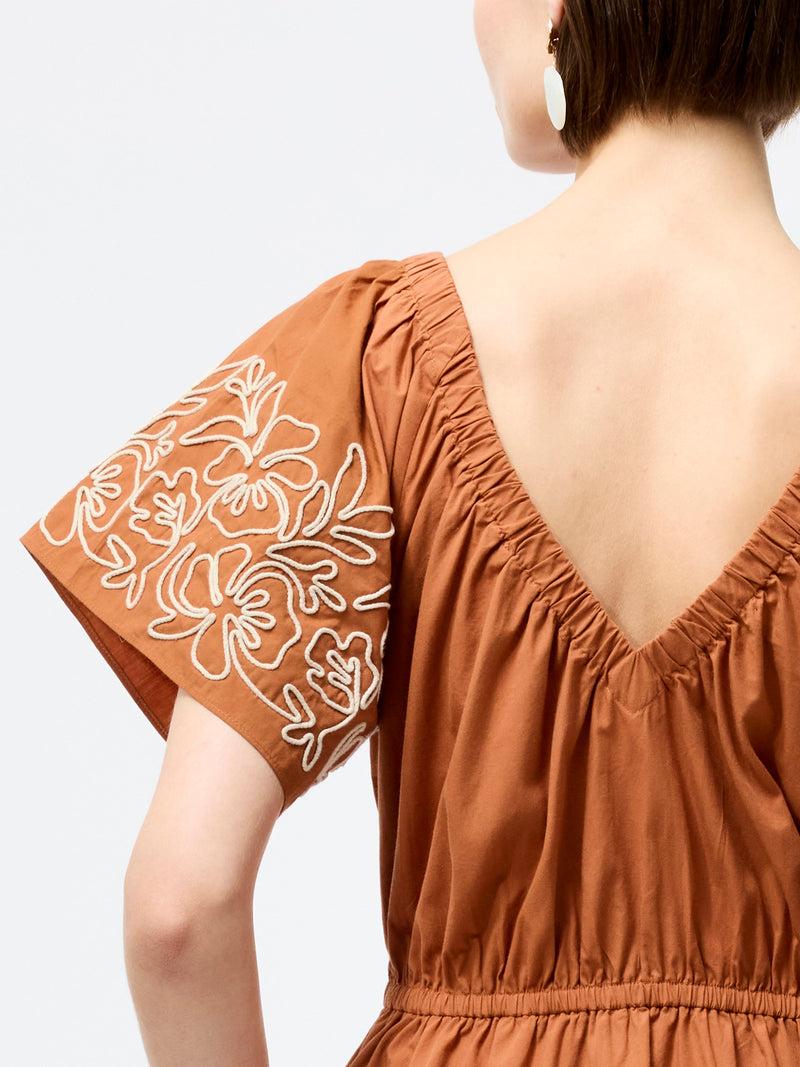 French Connection Cambria Cotton Embroidered Dress Coffee Brown