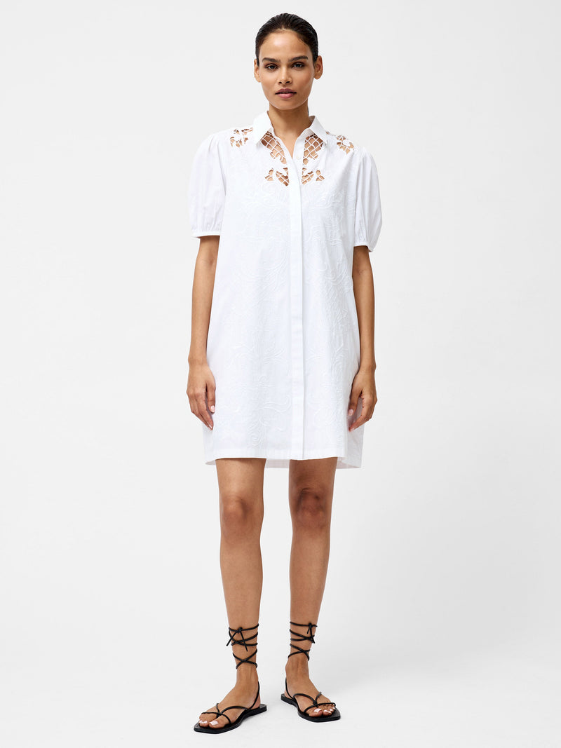 french connection Cambria Cotton Embroidered Shirt Dress Linen White