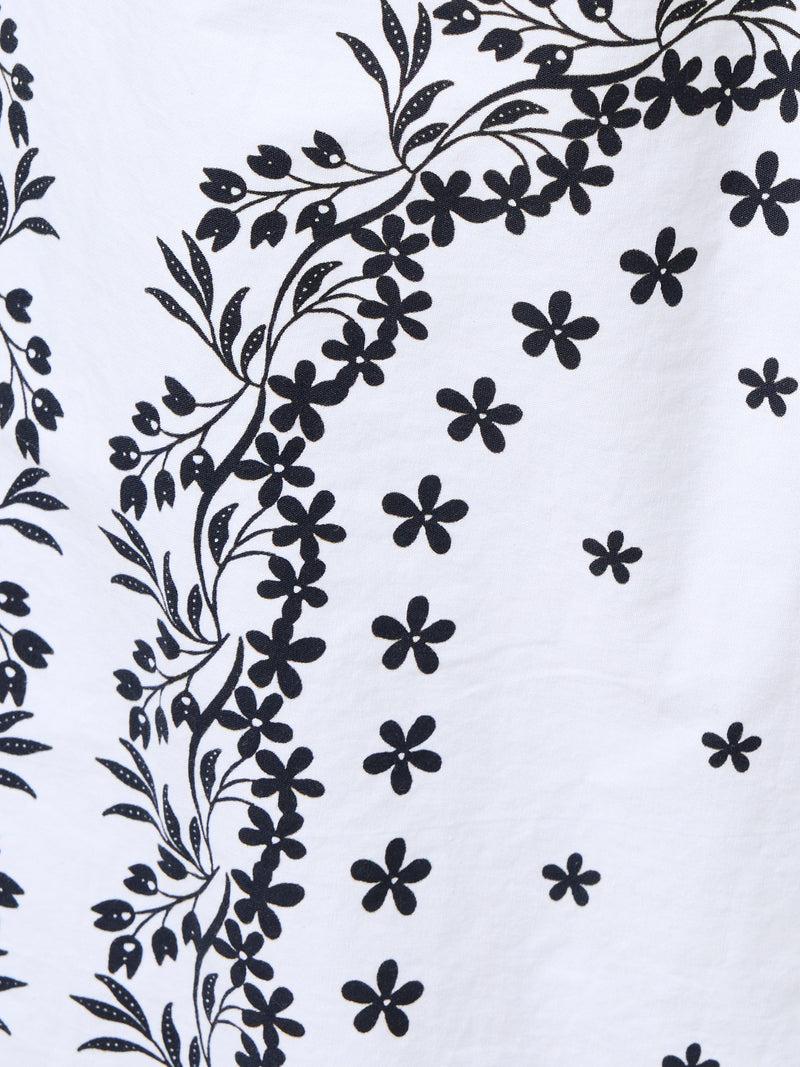 French Connection Cambria Cotton Floral Sleeve Tie Up Shirt Linen White Black