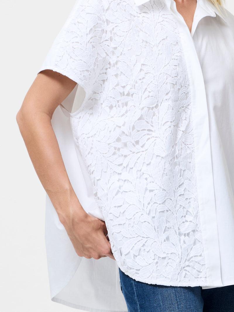 French Connection Cambria Cotton Half Lace Short Sleeve Shirt Linen White