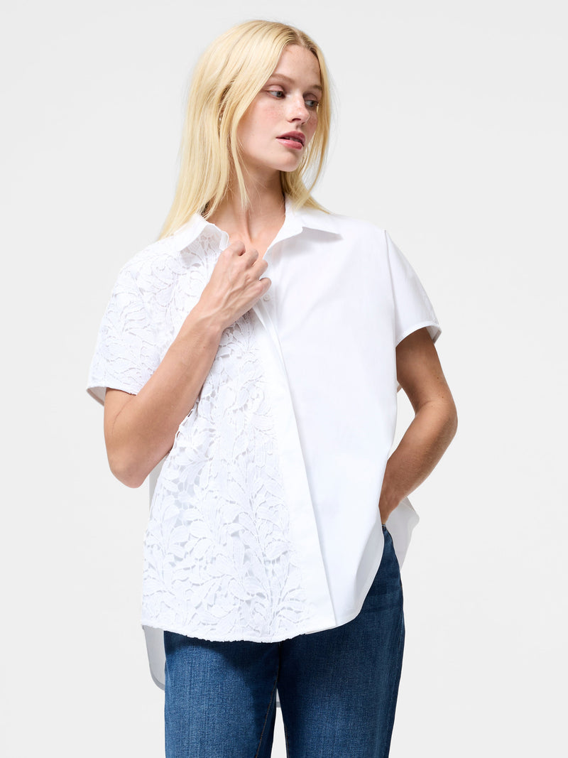 french connection Cambria Cotton Half Lace Short Sleeve Shirt Linen White