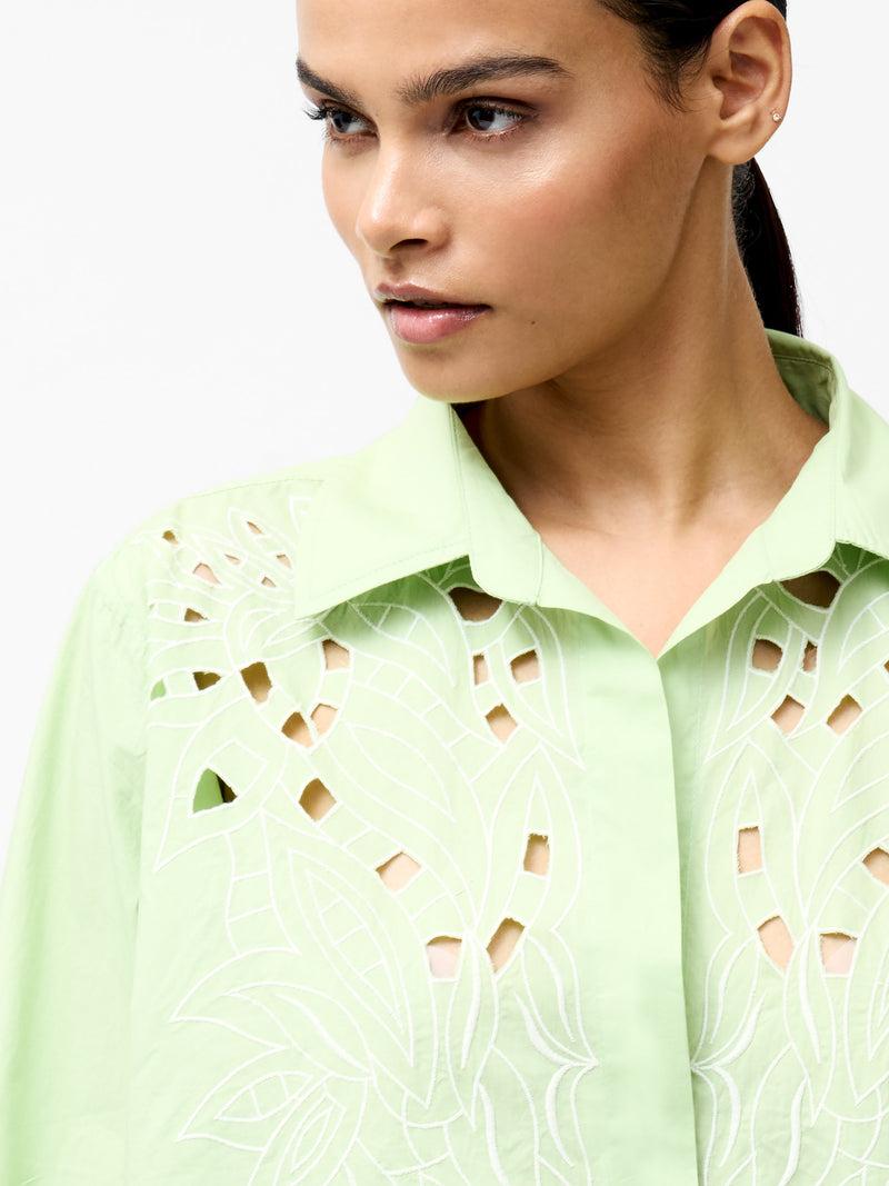 French Connection Cambria Cotton Long Sleeve Broderie Shirt Apple Green