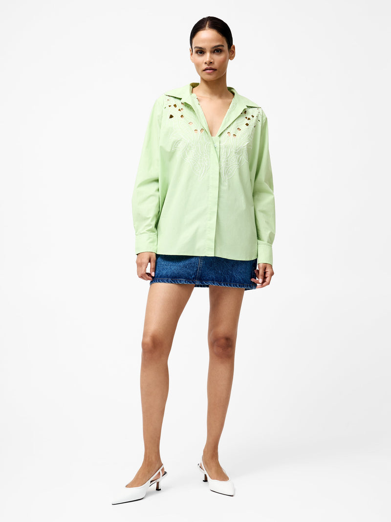French Connection Cambria Cotton Long Sleeve Broderie Shirt Apple Green