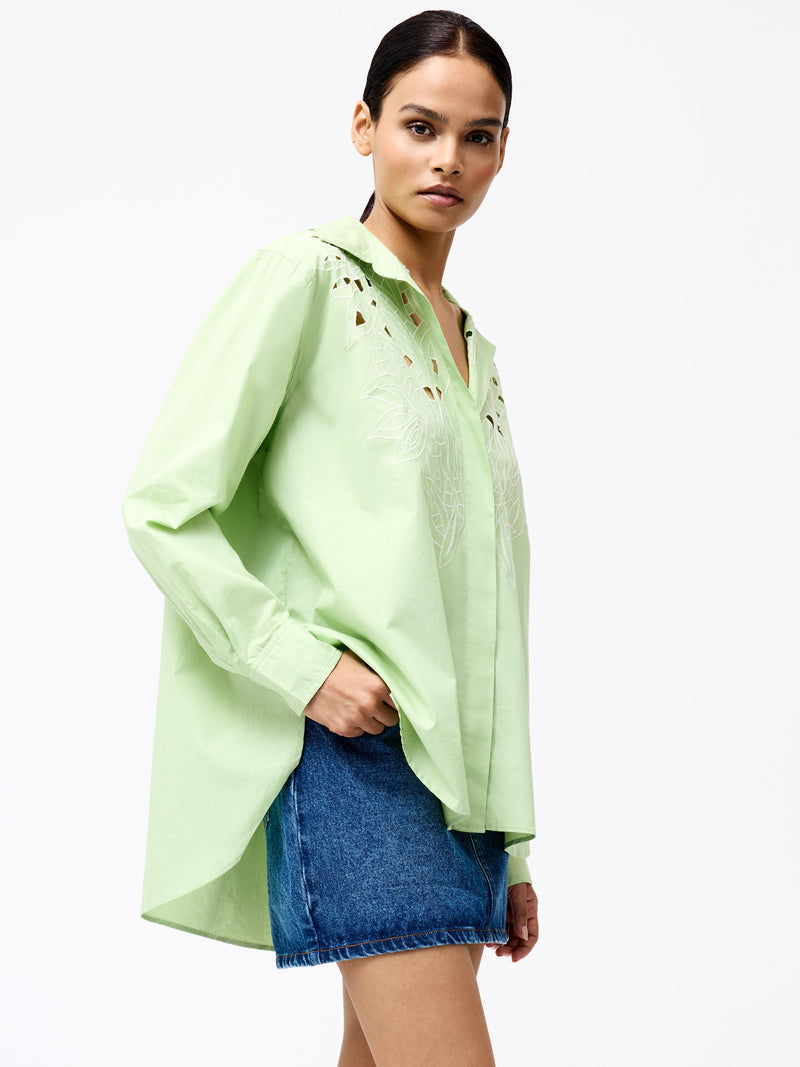 French Connection Cambria Cotton Long Sleeve Broderie Shirt Apple Green