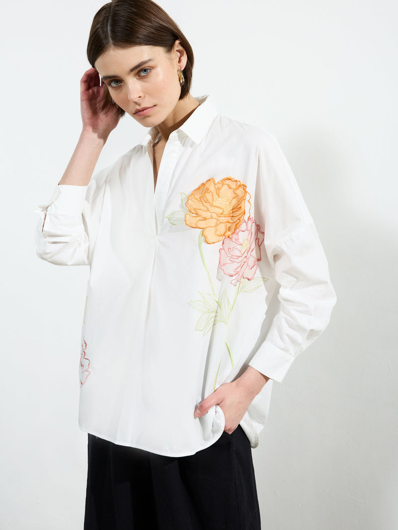 french connection Cambria Cotton Popover Shirt Linen White