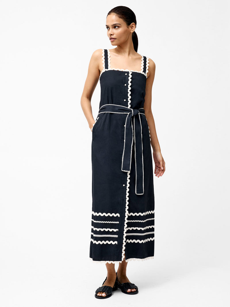 French Connection Cambria Cotton Ricrac Dress Black