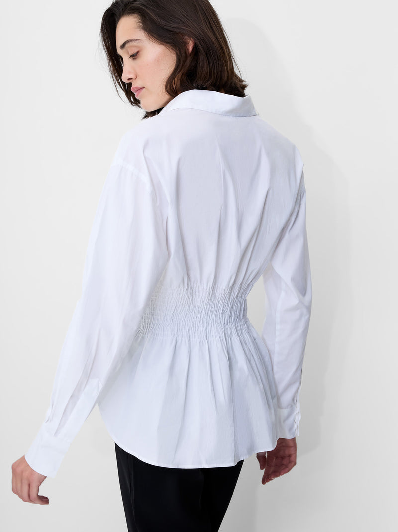 French Connection Cambria Cotton Smocked Button Down Shirt Linen White