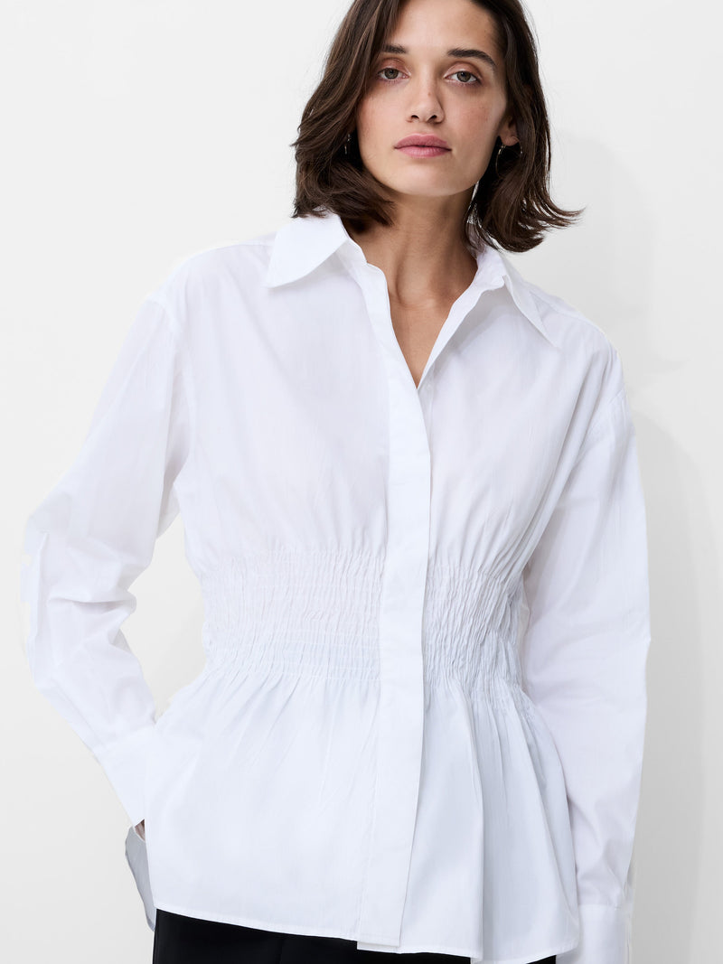french connection Cambria Cotton Smocked Button Down Shirt Linen White