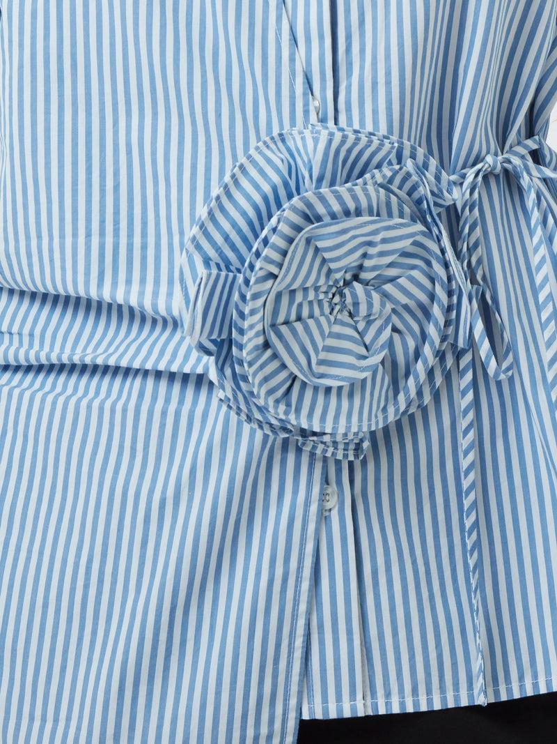 French Connection Cambria Cotton Striped Corsage Shirt Blue/White