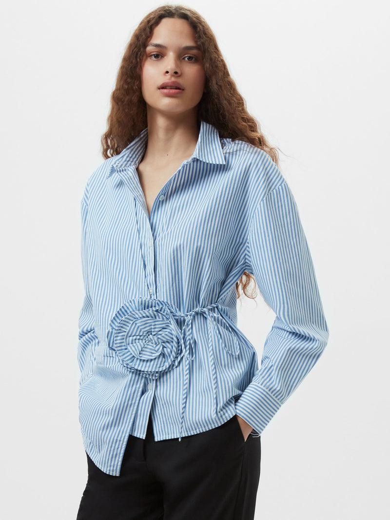 french connection Cambria Cotton Striped Corsage Shirt Blue/White