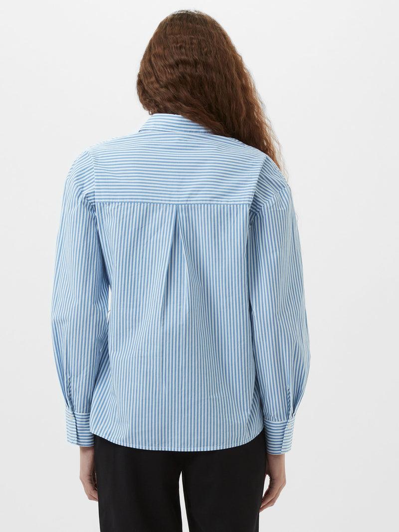 French Connection Cambria Cotton Striped Corsage Shirt Blue/White
