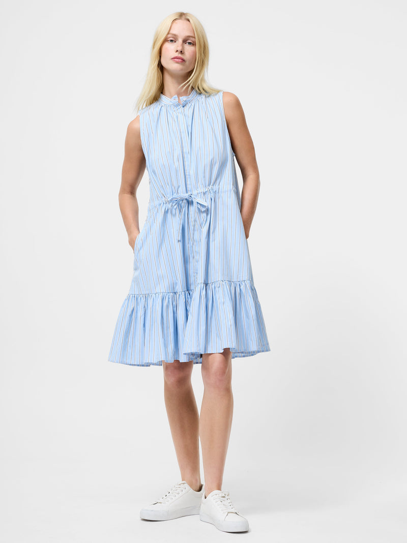 French Connection Cambria Cotton Striped Sleeveless Dress Arctic Blue/Linen White