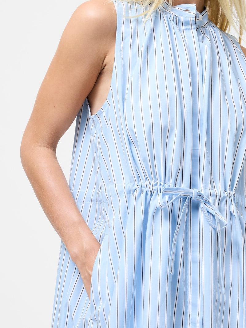 French Connection Cambria Cotton Striped Sleeveless Dress Arctic Blue/Linen White