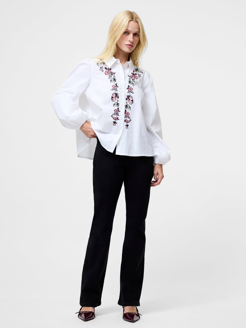 French Connection Cambria Ellie Embroidered Button Down Shirt Cream Mg Pink Blosso
