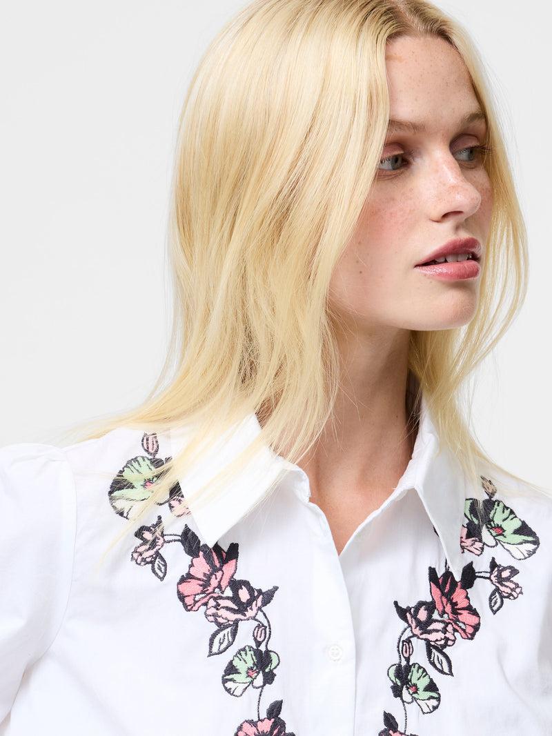 French Connection Cambria Ellie Embroidered Button Down Shirt Cream Mg Pink Blosso