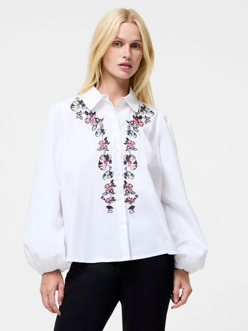 french connection Cambria Ellie Embroidered Button Down Shirt Cream Mg Pink Blosso